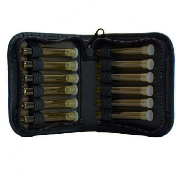 Lederetui bestückt mit 12 Leergl., schwarz