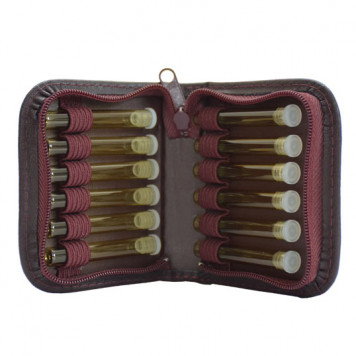 Lederetui bestückt mit 12 Leergl., bordeaux-rot