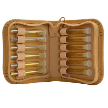 Lederetui bestückt mit 12 Leergl.,natur